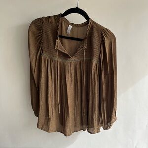 Gentle Fawn Blouse Sz Med Women’s Bronze Brown Peasant Satin 3/4 Sleeve Women’s